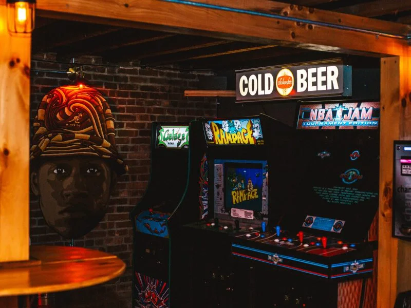 The Vinyl Room basement bar and arcade