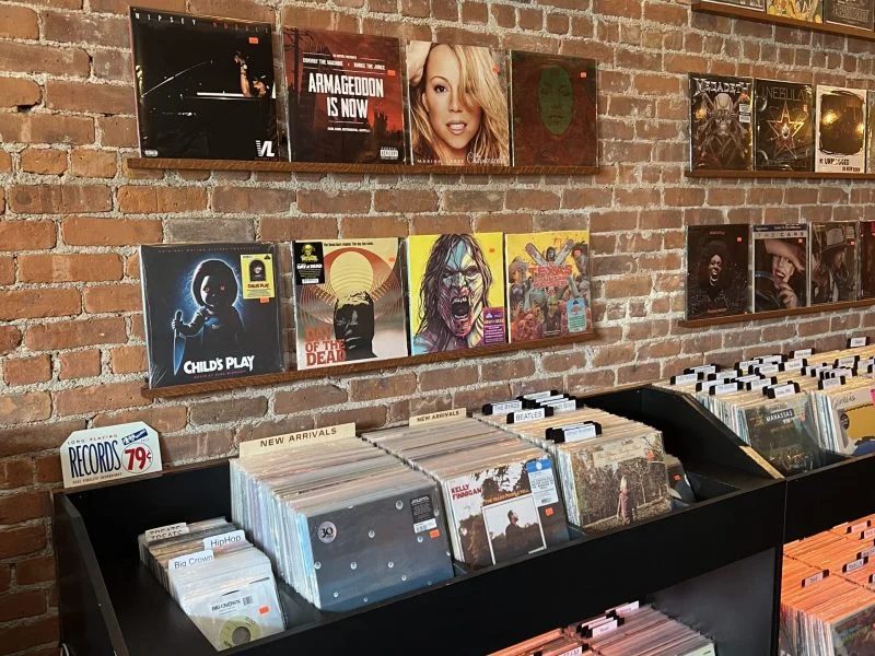 Vinyl records on shelves at The Vinyl Room record shop